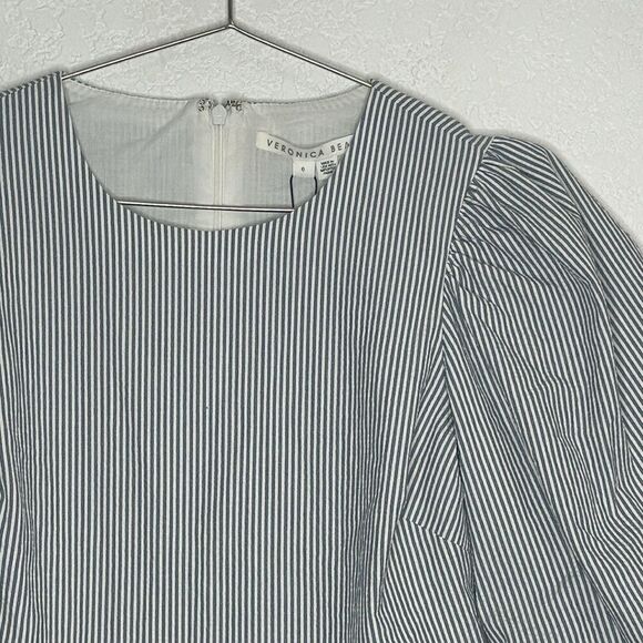 NWT Veronica Beard Iker Stripe Cotton-Blend Mini Dress Blue/White Size 6 - Picture 4 of 16